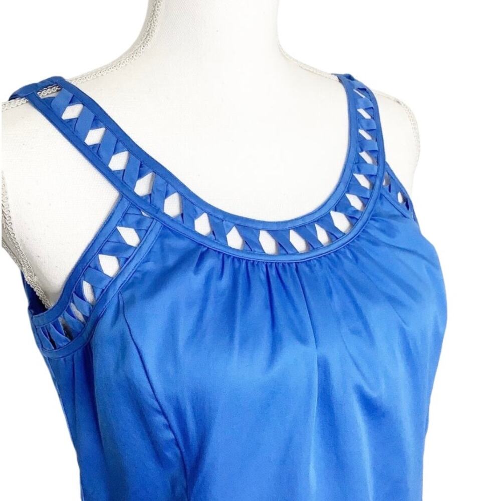 LOFT Blue Cutout Detail Sleeveless Shift Dress 4 NWT - Picture 2 of 6